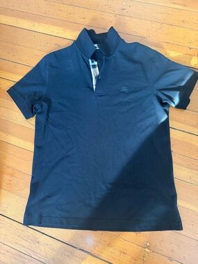 Burberry Black Short Sleeve Polo with Signature Check Placket